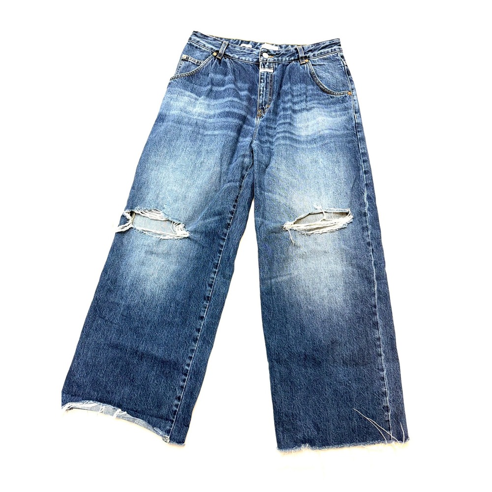 CLOSED Womens 31 Medium Wash Distressed Raw Hem Wide Leg High Rise Jeans V16